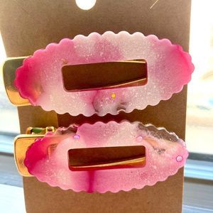 Pink & white glitter barrette set
